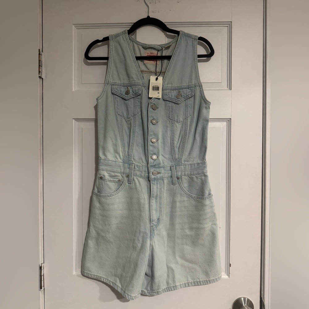Levi's Light Blue Denim Short Overalls Romper.size small. - Picture 2 of 5
